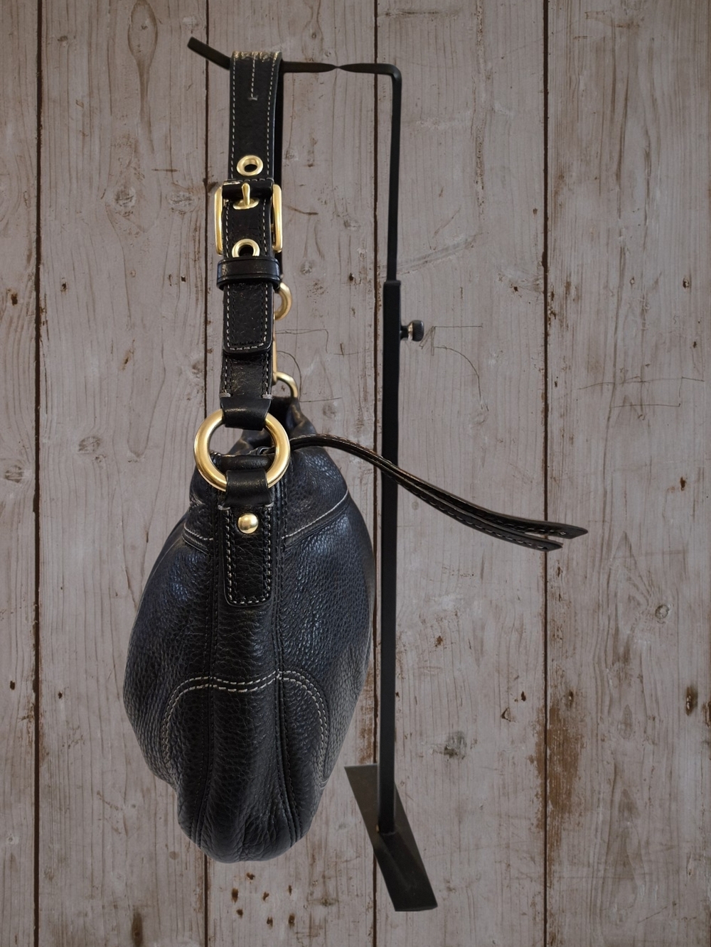 Coach Black Pebbled Leather Hampton Hobo Bag with Gold Hardware - Picture 3 of 8